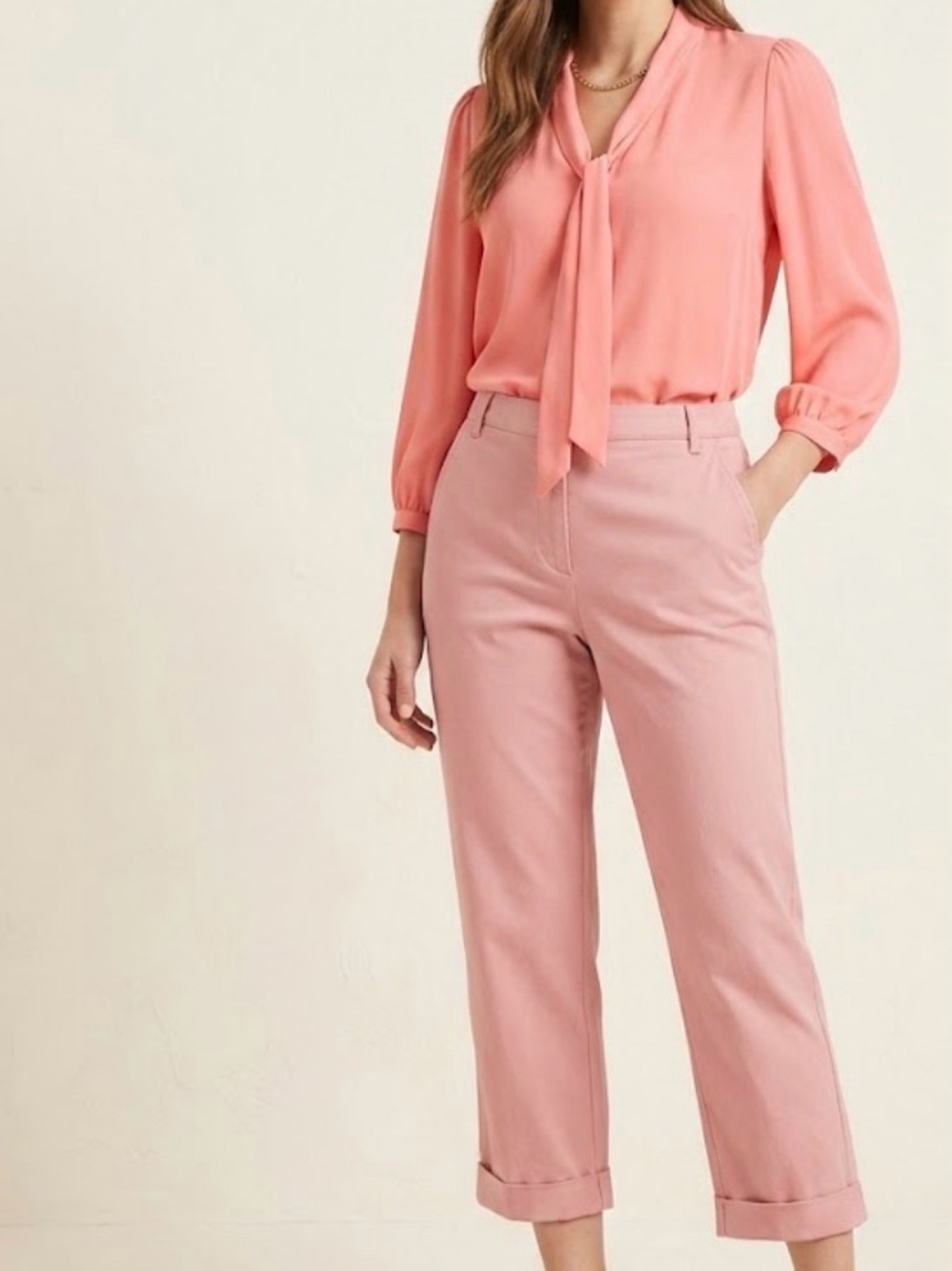 Women's Pink Cropped Straight-Leg Pants